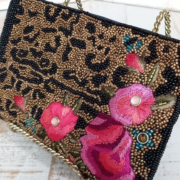 Mary Frances Handbags - Mary Frances Queen of Everything Hand Beaded Leopard Floral Crossbody Whimsygoth